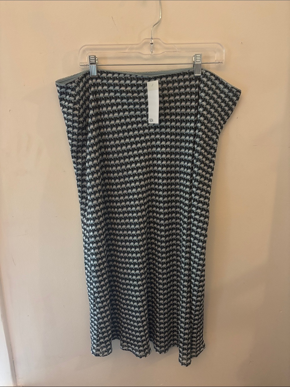 NWT Nordstrom Geometric Optical Grid Midi Straight Skirt Blue Black Size 1X